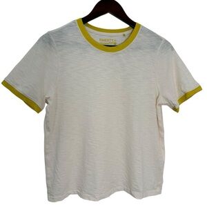 Faherty Sunwashed Organic Cotton Ringer Tee XS White Yellow Trim